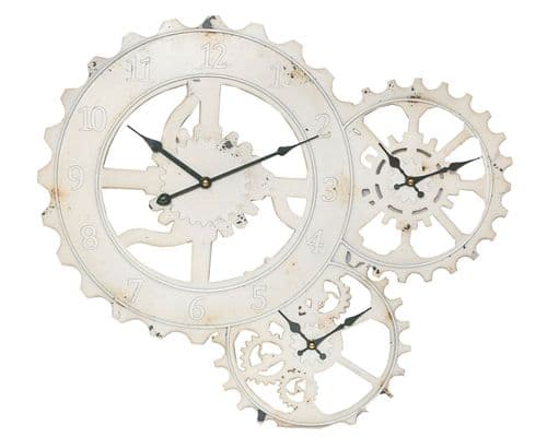 62cm Iron Industrial White Gear Wheel Clock CARTON OF 4.