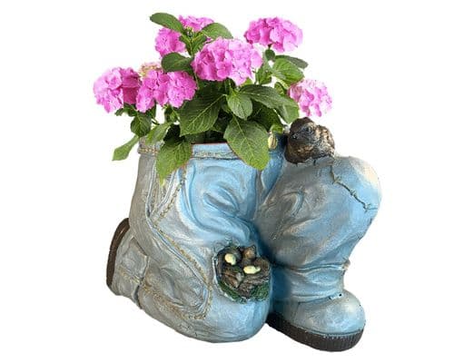 Denim Jean Planter With Bird