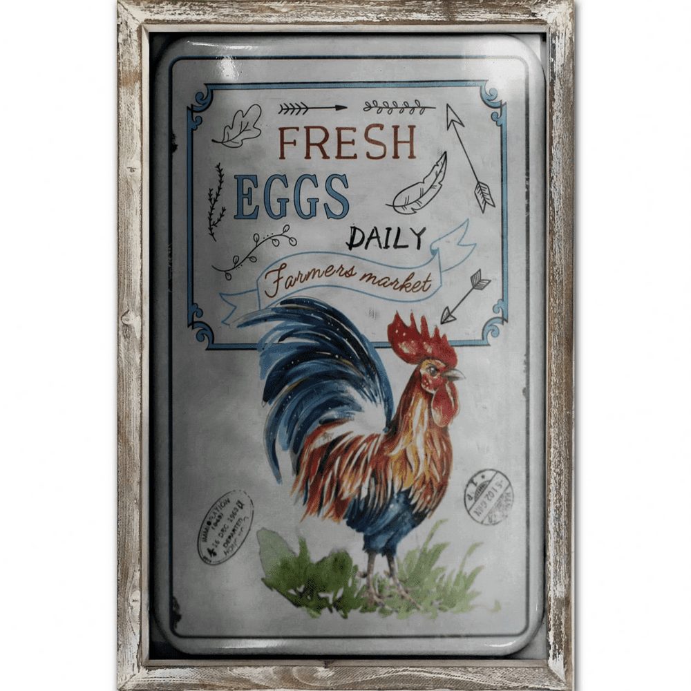 Fresh Eggs 44cm x 34cm Wood Framed Metal Art