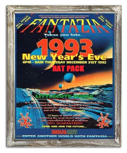 Iconic Fantazia 1990's Rave 44cm x 34cm Wood Framed Metal Art