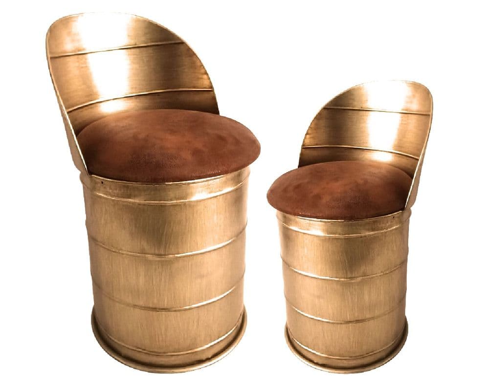 Iron Oil Barrel Storage Stool Set Of 2