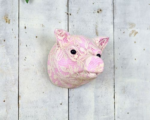 Lace Pink Pig Head 19cm