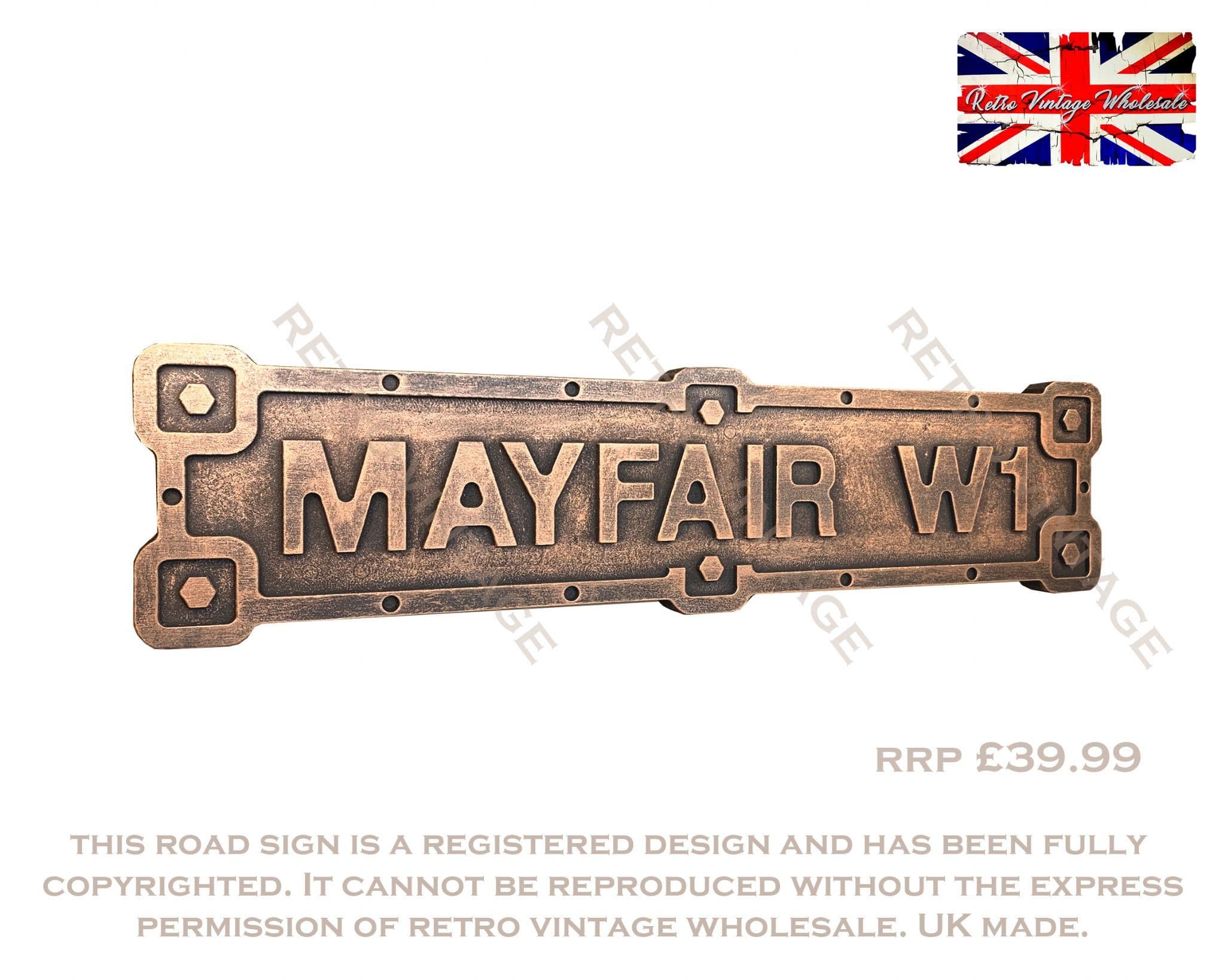 Mayfair W1 Industrial Metal Effect Road Sign
