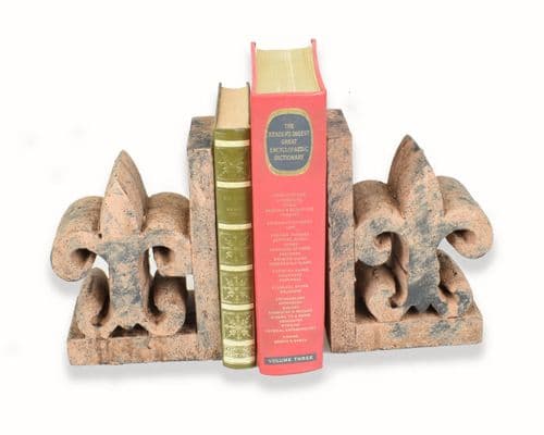 Reproduction Antique Stone Fleur De Lis Bookends