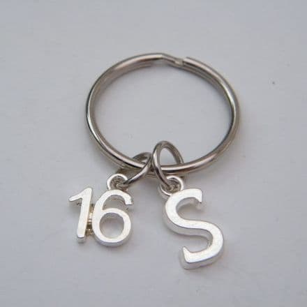 16th Birthday Keyring - Initial Charm Style