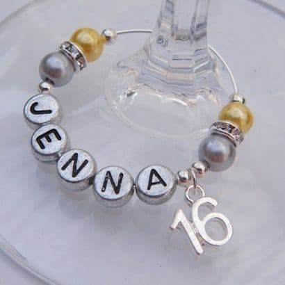 16th Birthday Personalised Wine Glass Charm - Elegance Style
