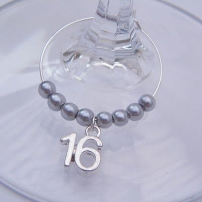 16th Birthday Wine Glass Charm - Beaded Style