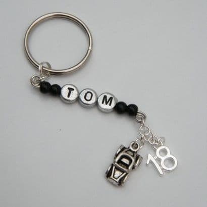 18th Birthday Personalised Keyring - Double Charm Beaded Style
