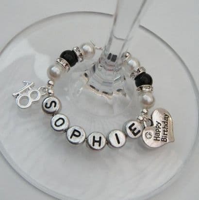18th Birthday Personalised Wine Glass Charm - Double Charm Full Sparkle Style