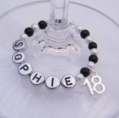 18th Birthday Personalised Wine Glass Charm - Full Bead Style