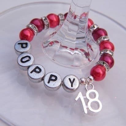 18th Birthday Personalised Wine Glass Charm - Full Sparkle Style