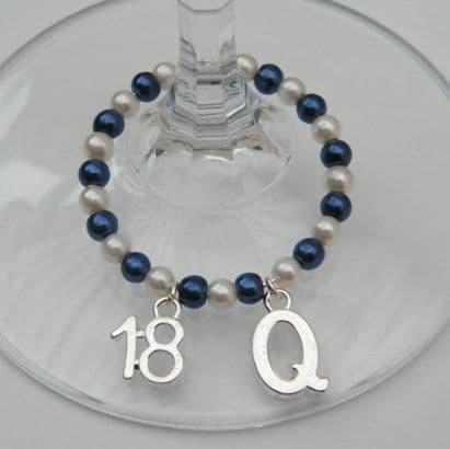 18th Birthday Wine Glass Charm - Initial Full Bead Style