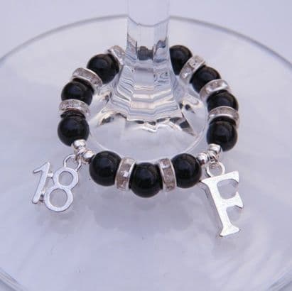 18th Birthday Wine Glass Charm - Initial Full Sparkle Style