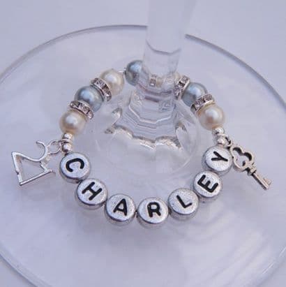 21st Birthday Personalised Wine Glass Charm - Double Charm Full Sparkle Style