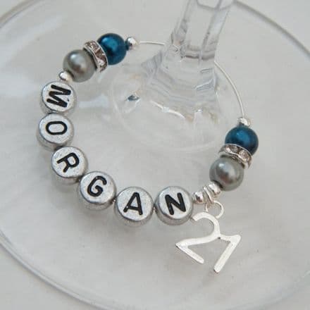 21st Birthday Personalised Wine Glass Charm - Elegance Style