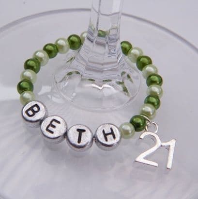 21st Birthday Personalised Wine Glass Charm - Full Bead Style