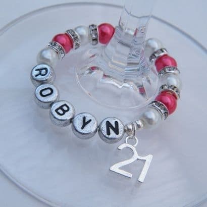 21st Birthday Personalised Wine Glass Charm - Full Sparkle Style