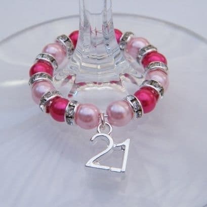21st Birthday Wine Glass Charm - Full Sparkle Style