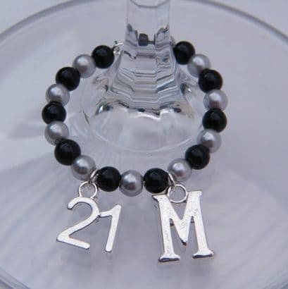21st Birthday Wine Glass Charm - Initial Full Bead Style