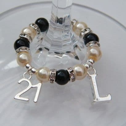 21st Birthday Wine Glass Charm - Initial Full Sparkle Style
