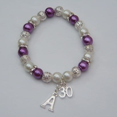 30th Birthday Initial Bracelet - Sparkle & Bling Style