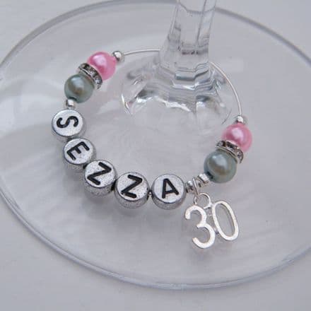 30th Birthday Personalised Wine Glass Charm - Elegance Style