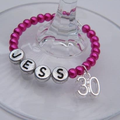 30th Birthday Personalised Wine Glass Charm - Full Bead Style