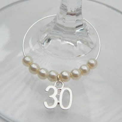 30th Birthday Wine Glass Charm - Beaded Style