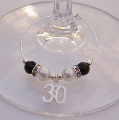 30th Birthday Wine Glass Charm - Elegance Style