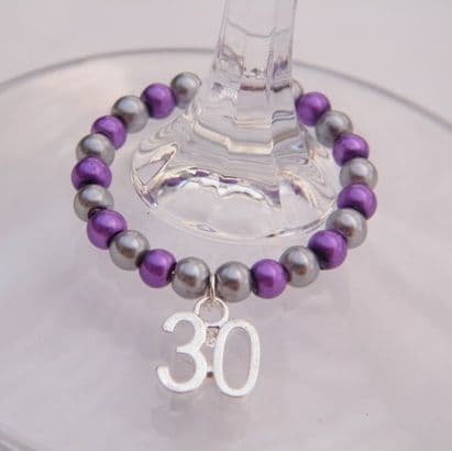 30th Birthday Wine Glass Charm - Full Bead Style