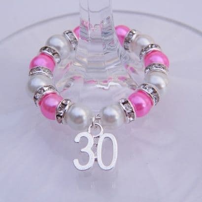 30th Birthday Wine Glass Charm - Full Sparkle Style