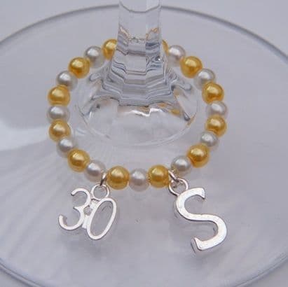 30th Birthday Wine Glass Charm - Initial Full Bead Style