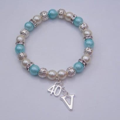40th Birthday Initial Bracelet - Sparkle & Bling Style