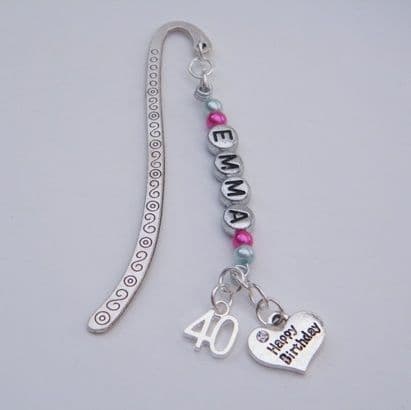 40th Birthday Personalised Bookmark - Double Charm Style