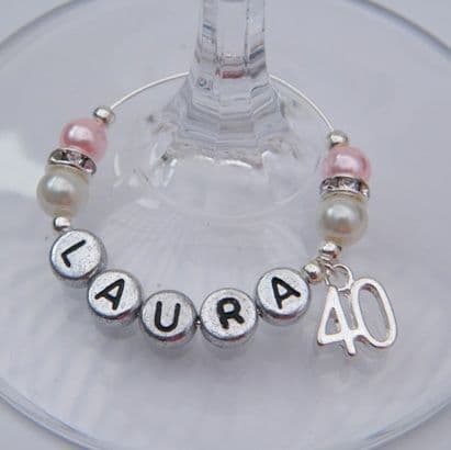 40th Birthday Personalised Wine Glass Charm - Elegance Style