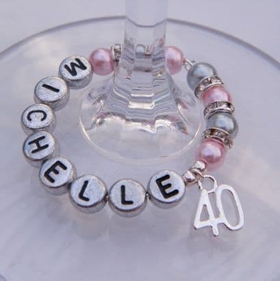 40th Birthday Personalised Wine Glass Charm - Full Sparkle Style