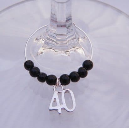 40th Birthday Wine Glass Charm - Beaded Style