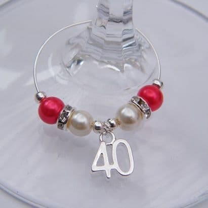 40th Birthday Wine Glass Charm - Elegance Style