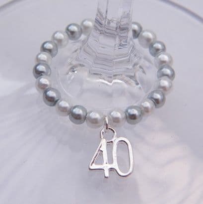 40th Birthday Wine Glass Charm - Full Bead Style