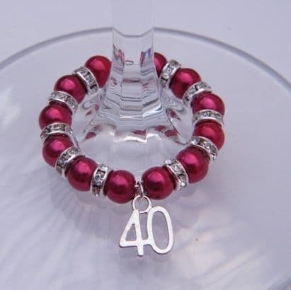 40th Birthday Wine Glass Charm - Full Sparkle Style
