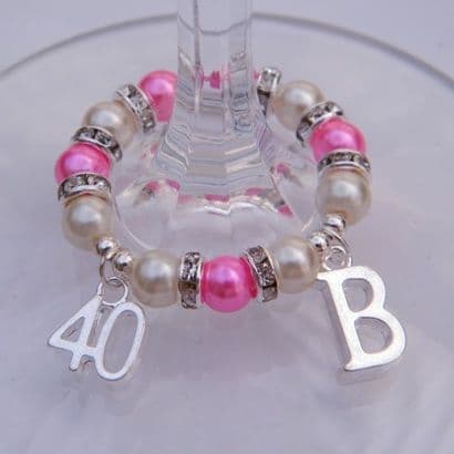 40th Birthday Wine Glass Charm - Initial Full Sparkle Style