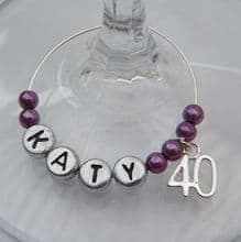 40th Birthday Wine Glass Charms