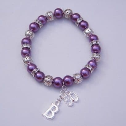 50th Birthday Initial Bracelet - Sparkle & Bling Style