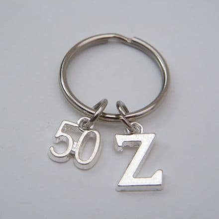50th Birthday Keyring - Initial Charm Style