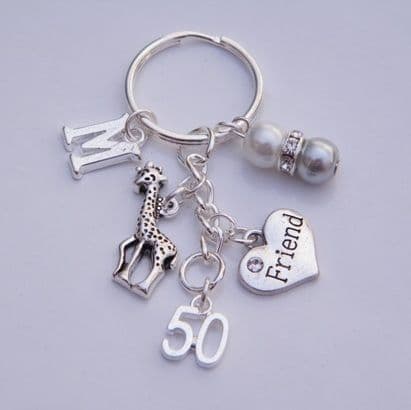 50th Birthday Keyring - Initial Multi Charm Style