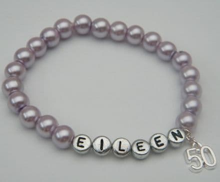 50th Birthday Personalised Bracelet - Beaded Style