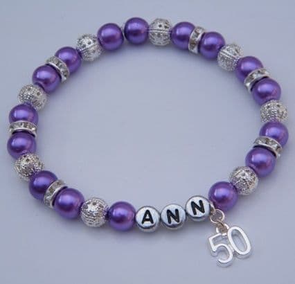 50th Birthday Personalised Bracelet - Sparkle & Bling Style