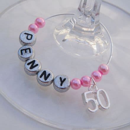50th Birthday Personalised Wine Glass Charm