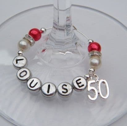 50th Birthday Personalised Wine Glass Charm - Elegance Style