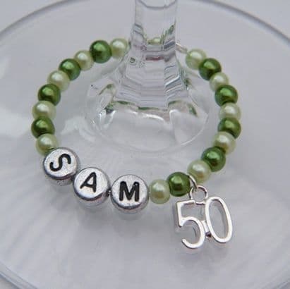 50th Birthday Personalised Wine Glass Charm - Full Bead Style